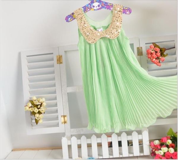 

girl's dresses (5pcs/lot) 7color in stock chiffon gold collar cute ruffles kids girl dress fashion sale, Red;yellow