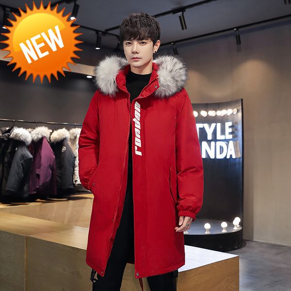 

2021 winter thick long men's down jacket luxury puffer new style overcoat men casual warm hooded coats, Black