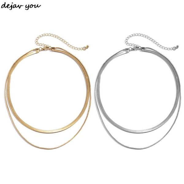 

chokers simple fashion retro double-layer tassel necklace for women snake link chain choker vintage jewelry collares, Golden;silver