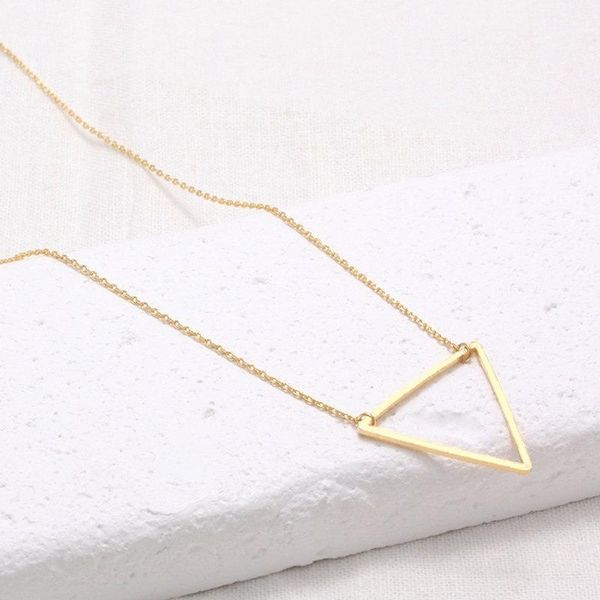 

chains small hollow triangle pendant necklace geometric hexagon simple polygon geometry v shape mathematics, Silver