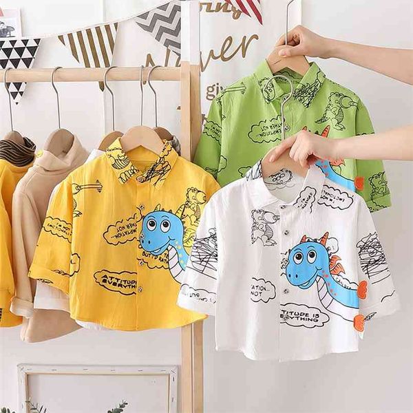 Baby menino camisas verão nascido meninos print dinossauro casual manga longa tops roupas infantis para Bebes top Tees 210713