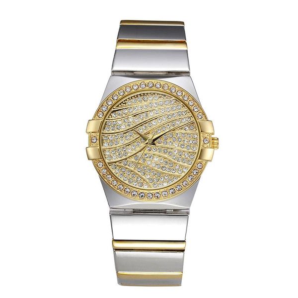 

wristwatches full cubic zirconia dial bling quartz wristwatch women ladies casual brand waterproof watch gold silver drop, Slivery;brown