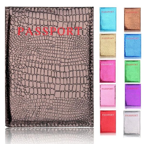 

card holders trassory 2021 women's fashionable travel passport pouch leather bag crocodile pattern holder, Brown;gray