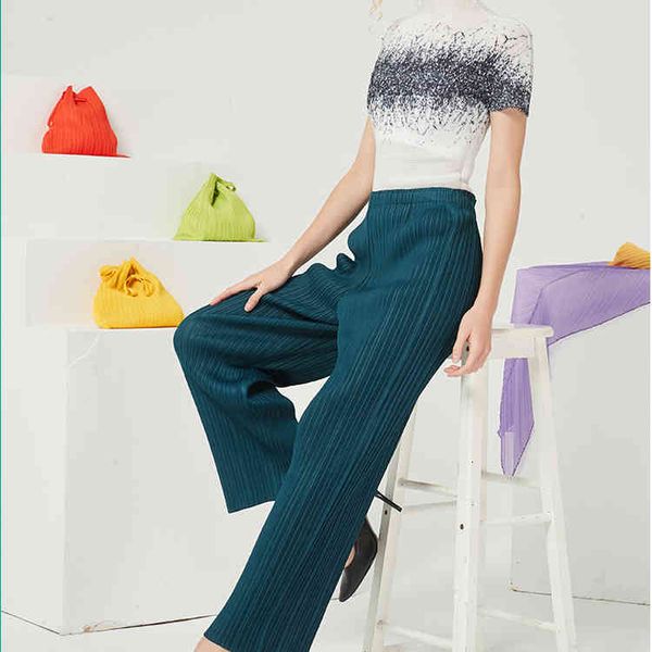 

dresses miyake fashion fold solid high loose straight pants, White