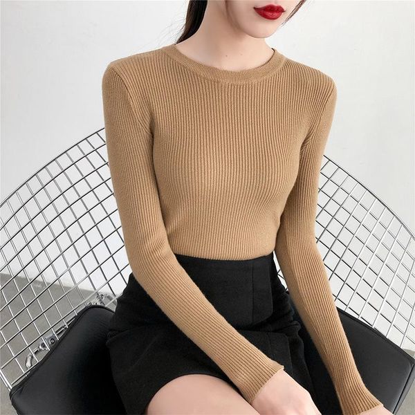

autumn & winter round neck stretch pullover western style slim knit sweater simple casual women women's sweaters, White;black