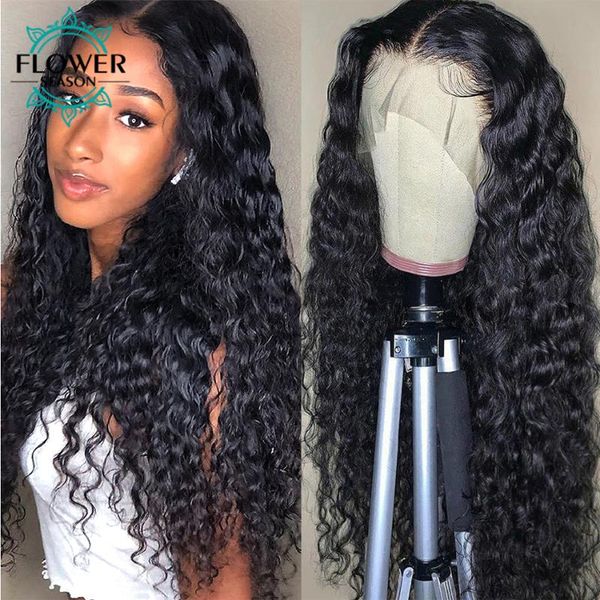 

lace wigs 13x6 front human hair 180 density glueless curly wig remy transparent preplucked flowerseason, Black;brown
