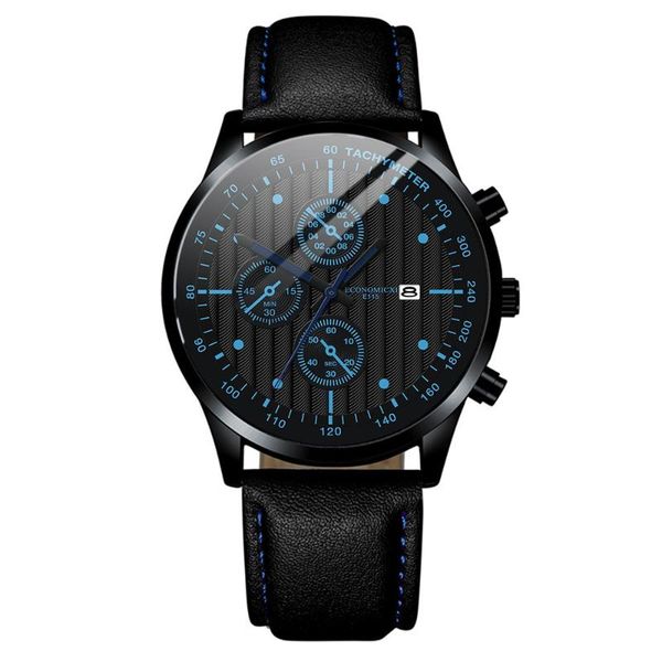 

wristwatches fashion simple black blue gold luxury hollow leather strap mechanical watch wrist clock 3 sub decoration dials relogio masculin, Slivery;brown