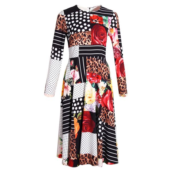 

2021 autumn and winter ladies ed retro polka dot printing pink leisure holiday party elegant of medium length abaroker, Black;gray