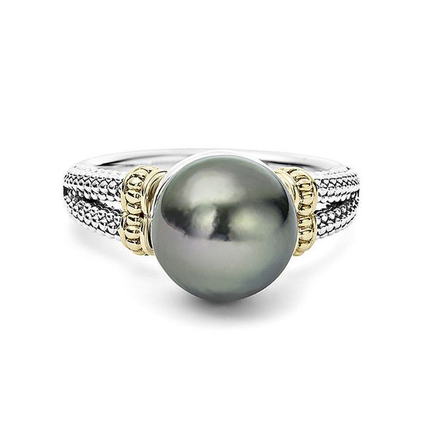 E anello di perle grigie americane europee per le donne intarsio zircone cubico anello di fidanzamento in argento 925 gioielli 210507