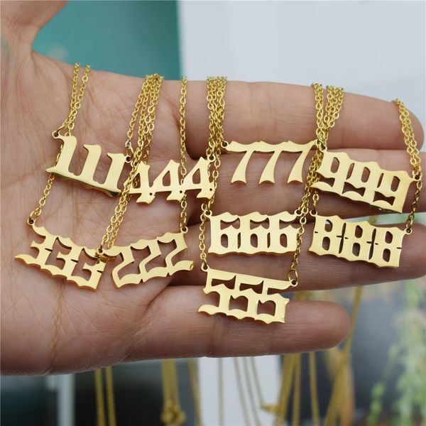 

stainless steel 111-666 lucky arab number necklaces for women men choker angel letter pendant necklace gold sliver chain friendship jewelry, Silver