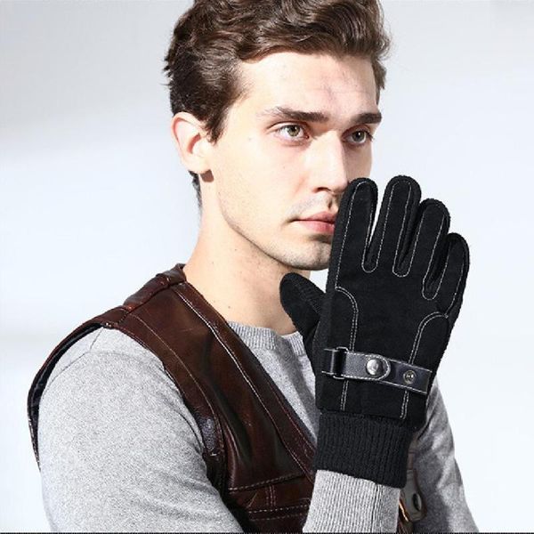 

cycling gloves leather glove winter pigskin ride bike, Black