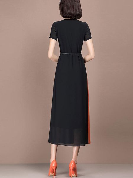 

party dresses summer 2021 leisure short sleeve contrast color chiffon female dress for ladies, White;black