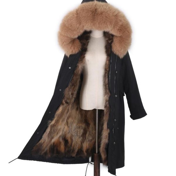 

women's fur & faux 2021 real parka women winter jacket hooded coat nature lining jackets, Black