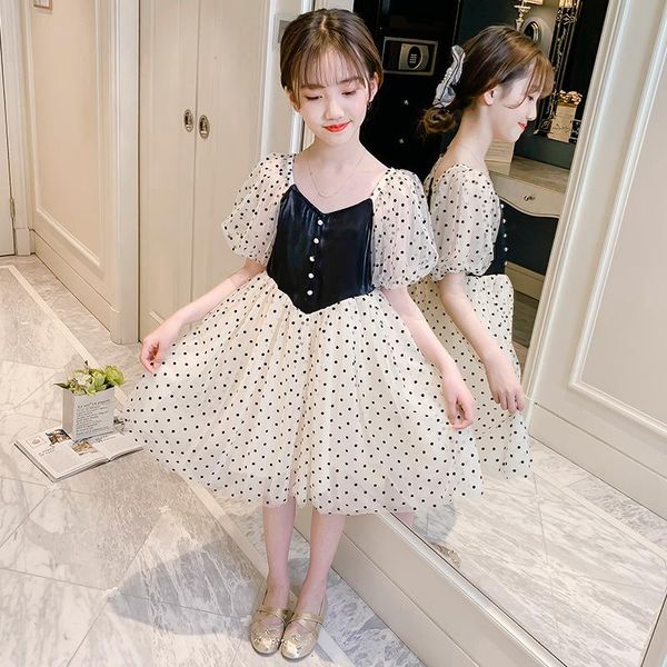 

summer girl dress puff sleeve kids dresses for girls children's clothing polka dot mesh princess 3 4 6 8 10 12 years girl's, Red;yellow