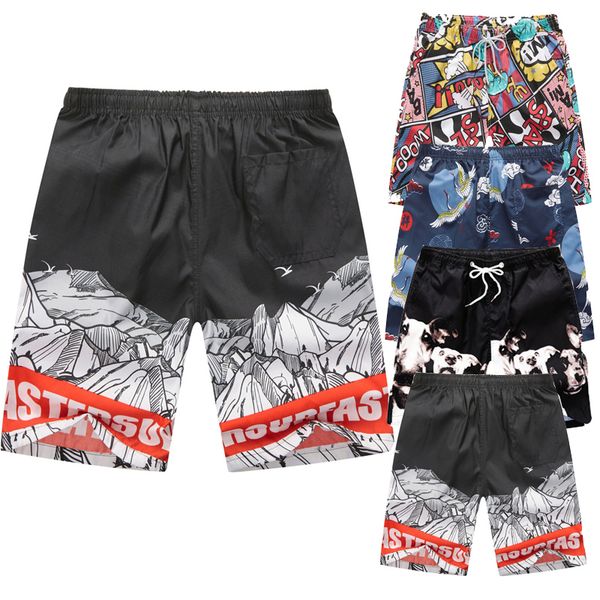 

men's summer casual trend printed capris thin beach shorts, White;black