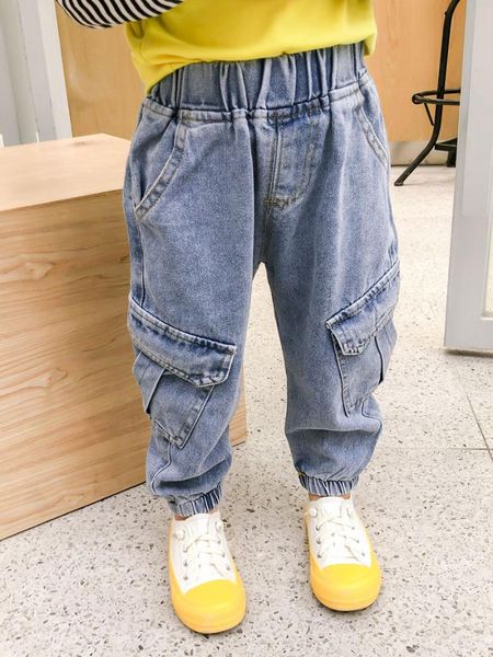 

jeans 2021 brand boys autumn kids clothing baby casual pants cotton 2-6y toddler cargo children's clothes, Blue