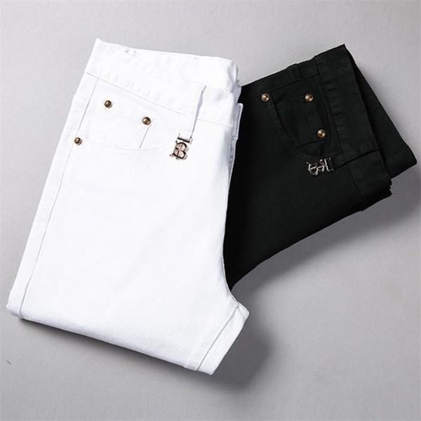 

men's jeans spring and summer cotton slim elastic italy eagle casual business trousers male classic style denim pants, Blue