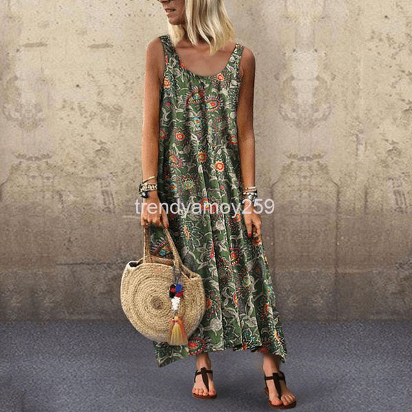 

casual dresses summer women's bohemian holiday loose print sleeveless dress, Black;gray