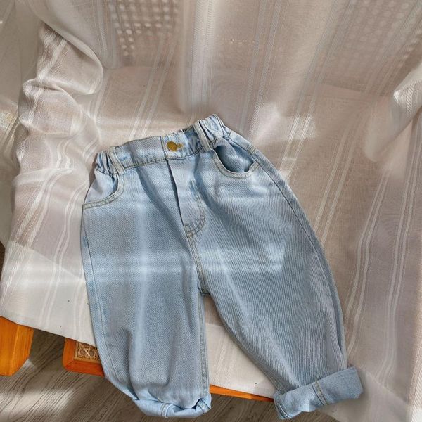 

children's trousers 2021 spring summer baby boys solid loose denim pants kids fashion korean big pocket jeans for boy 2-8 y, Blue
