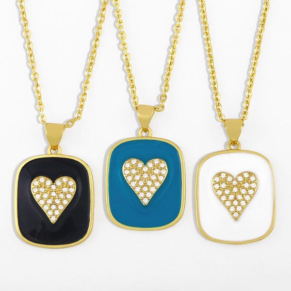 

stone heart necklace for women gold chain enamel square pendant cz cubic zirconia simple jewelry valentine gift nkes44 necklaces, Silver