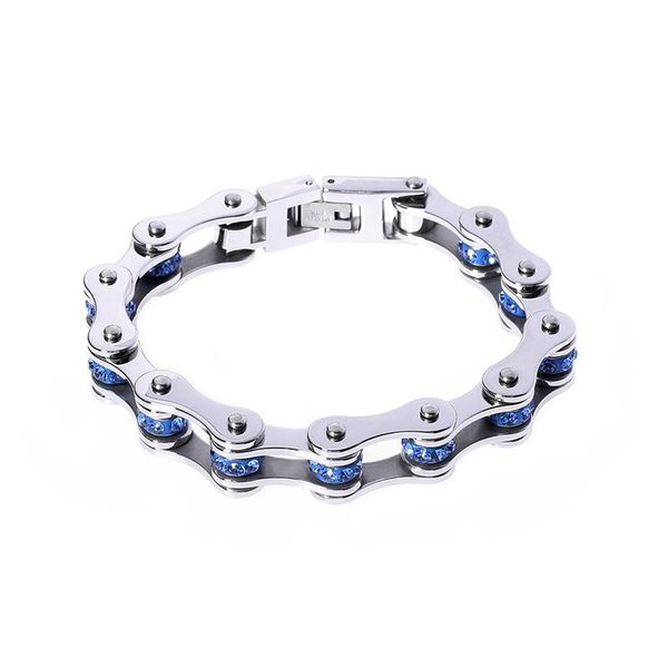 

link, chain wholesale thick stainless steel bicycle bracelet for women gothic punk blue color crystal stone bangles party accessories, Black