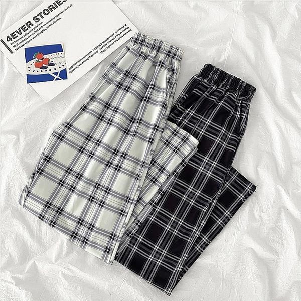 

plaid streetwear cool girl women capri high waist trousers harem sweatpants joggers cargo sweat korean pantalon, Black;white