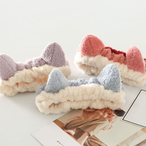 

cute cat ears headbands for women girls makeup face washing headband makeup headwrap hairband turban bezel for hair accessories, Silver