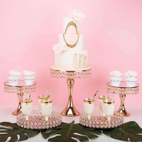 

other bakeware 5pcs-14pcs cake stand wedding table crystal gold color