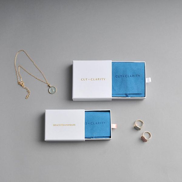

jewelry pouches, bags custom business logo luxury paper packaging drawer box & microfiber pouches for necklace ring earings chic, Pink;blue