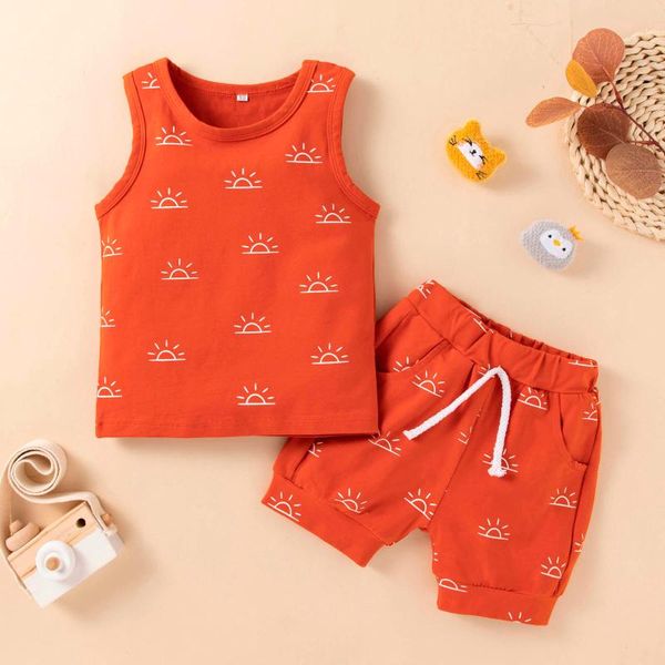 

clothing sets boys set toddler baby sun print vest clothes cute shorts two-piece suit, White