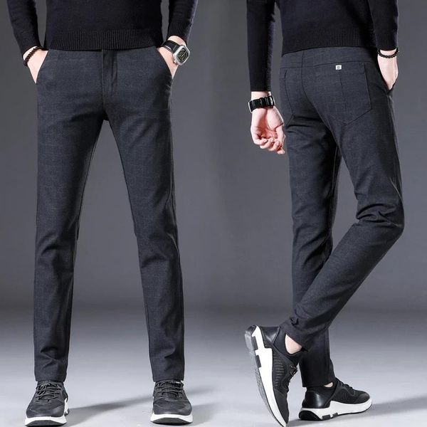 

men's pants 2021 spring and autumn upscale men casual cotton linen male pant straight trousers business plus size 28-38, Black