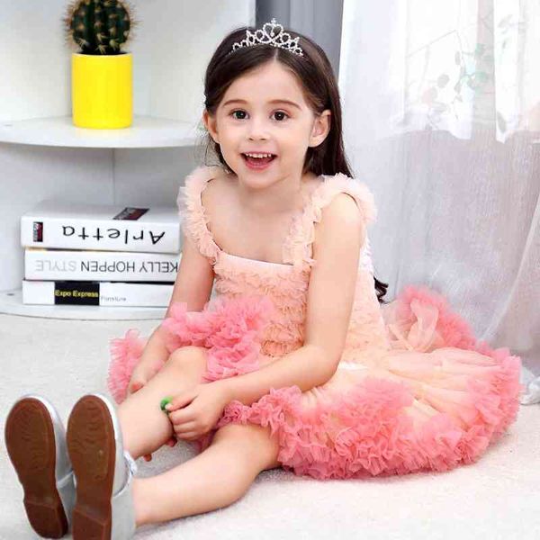 

summer children's suspender pompous skirt princess performance tutu dress mesh dress girl, Red;yellow
