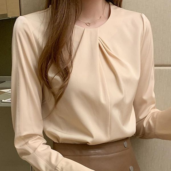 

women's blouses & shirts autumn long sleeve blouse women blusas mujer de moda 2021 o-neck chiffon shirt blusa d619, White
