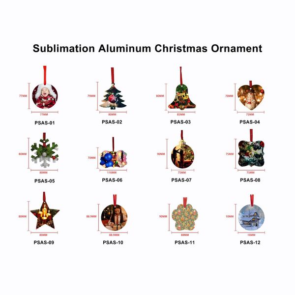 

factory outlet christmas decoration sublimation blank christmas ornament double-sided xmas tree pendant multi shape aluminum plate metal han