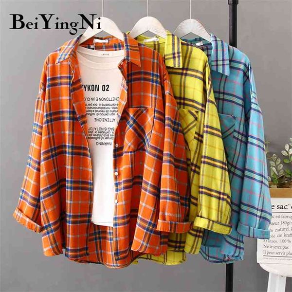 

korean loose plaid shirts women autumn harajuku casual pocket coats oversized blouses female fashion blusas 210506, White