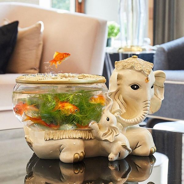 

wall clocks creative resin elephant fish tank vintage statue home decor crafts room decoration objects animal glass figurine
