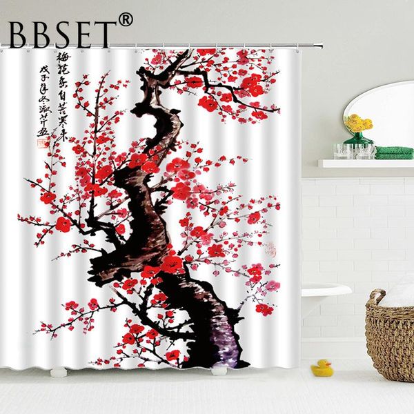 

flower shower curtain plum blossoms full bloom in winter pattern waterproof multi-size douchegordijn bathroom decor with hooks curtains
