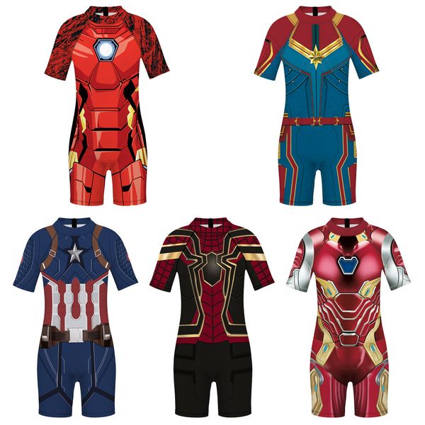 

round new children's steel printing man 3d digital neck middle sleeve shorts one piece swimsuit quick drying s, White;black