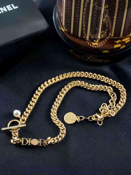 

diamond inlaid letter old pearl neckchain necklace women's net red temperament with gift box package, Black