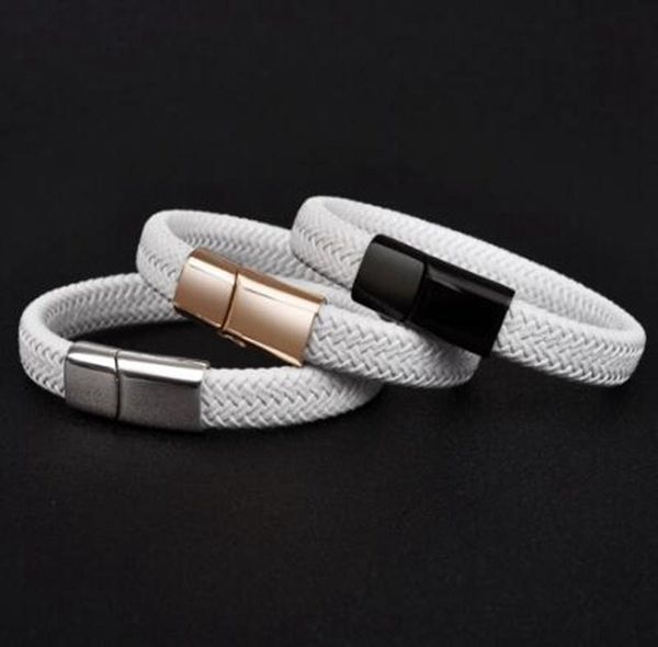 

bangle retro simple braided leather magnetic buckle bracelet men and women couple fashion trend jewelry, Black