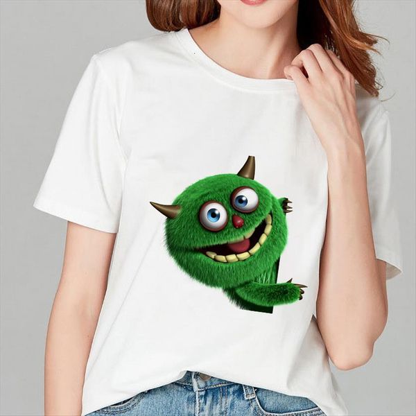 

summer cute monster printed women kawaii thin section harajuku tees clothing, White