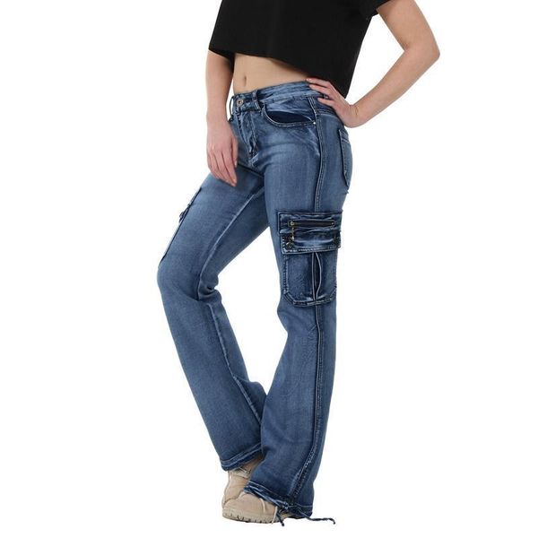 

vintage mom mid womens jean plus size high waist loose denim pants washed pocket boyfriend trousers, Blue