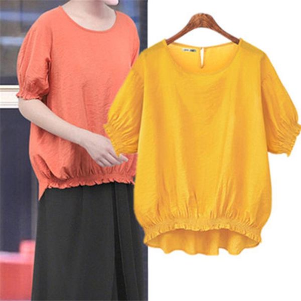 

women's blouses & shirts 2021 summer women chiffon blouse plus size 4xl female loose o-neck ruffles blause brand yellow color pullover, White