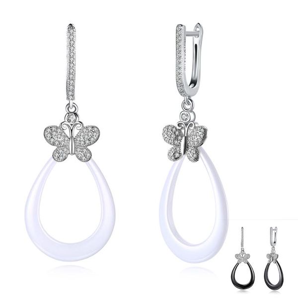 

dangle & chandelier silverhoo shining butterfly cute earrings women genuine 925 sterling silver water drop shape earring jewelry arrival