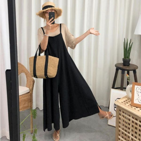 

women's jumpsuits & rompers lanmrem 2021 summer korean styles fashion women clothes strapless wide legs linen and cotton loose full len, Black;white