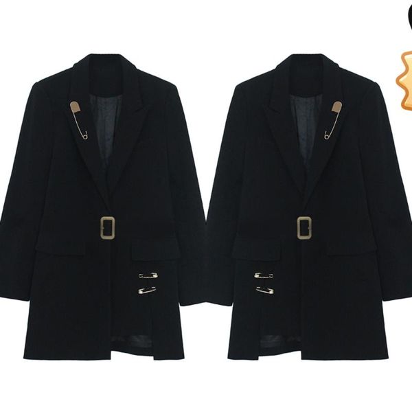 

blazer women female lady business irregular black blazers gold buckle jacket suit coat feminino longo branco women's suits &, White;black