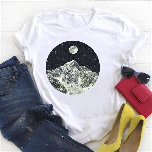

men moon mountain night casual print short sleeve ladies summer tee female clothes mens graphic, White;black