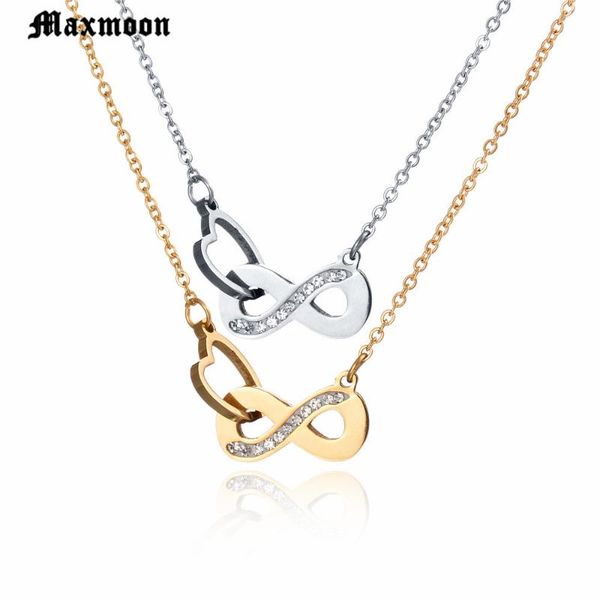 

maxmoon fashion infinity 8 character pendant necklaces for women jewelry stainless steel heart necklace choker collar gift, Silver