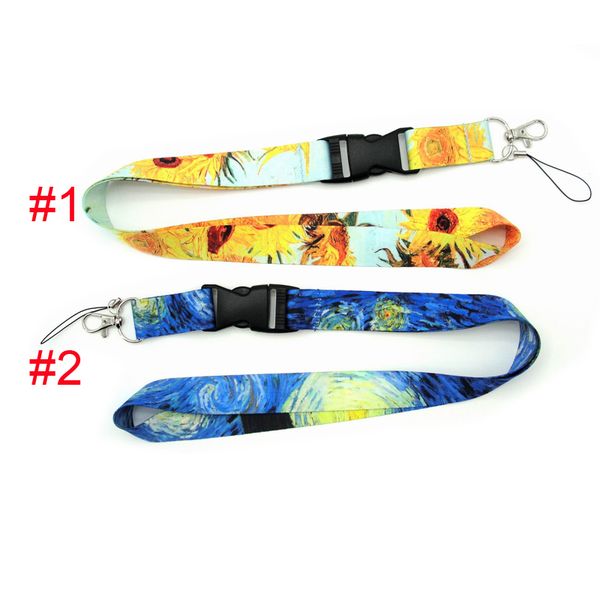 

van gogh oil painting buckle lanyard strap for mobile phone id card holder keychain keys earphone accessories with metal clasp wholesale