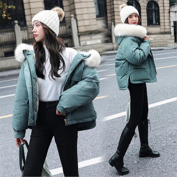 

women's down & parkas short hooded parka coat thicken warm winter jacket women adjustable waist white fur collar ale1, Black
